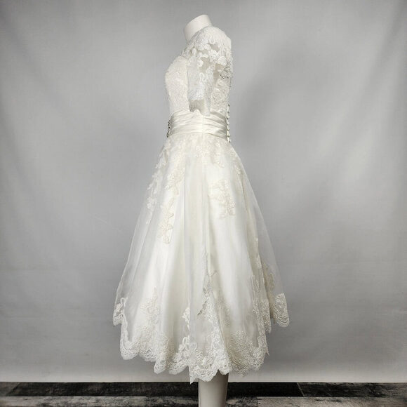 Symphony Of Venus White Of The Shoulder Midi Wedding Gown Size S - Picture 7 of 16